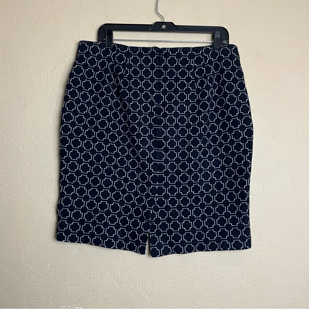 Talbots‎ White Blue Geometric Print Stretch Cotton Mini Skirt, Size 12